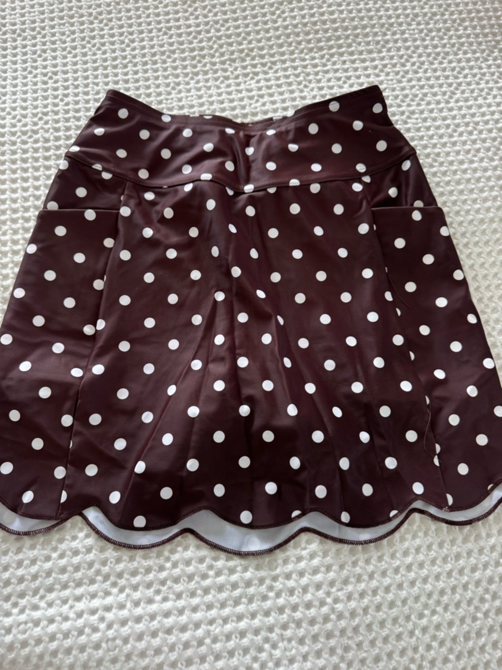 Polka Dot Scalloped Skater Skirt - Brown & White